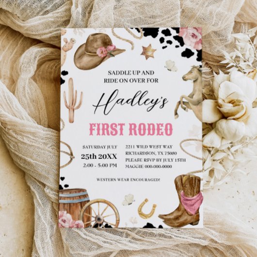 ファーストロデオウェスタン女性のカーボーイ誕生日招待状 招待状