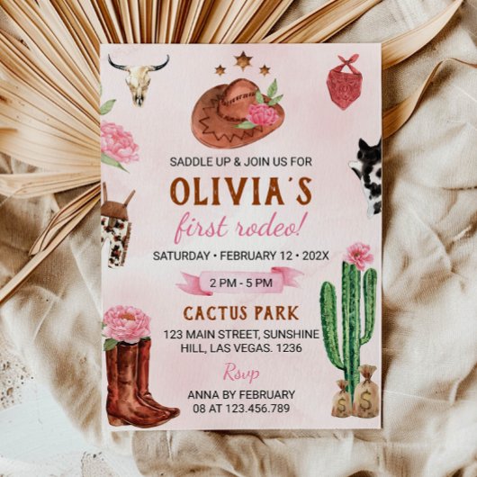 ファーストロデオウェスタン女性のカーボーイ誕生日招待状 招待状