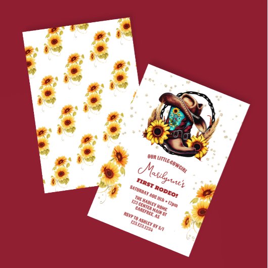 ファーストロデオウェスタン女性のカーボーイ1st誕生日 招待状