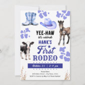 ファーストロデオウェスタン誕生日ブルー 招待状 (正面)