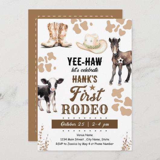 ファーストロデオウェスタン誕生日 招待状 (正面/裏面)