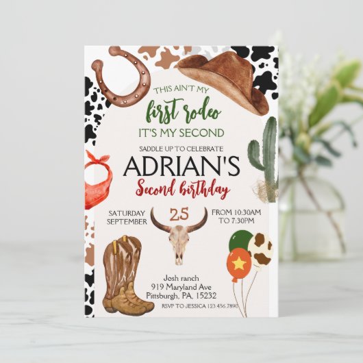 ファーストロデオウエスタンカウボーイセカンド誕生日 招待状 (スタンド正面)