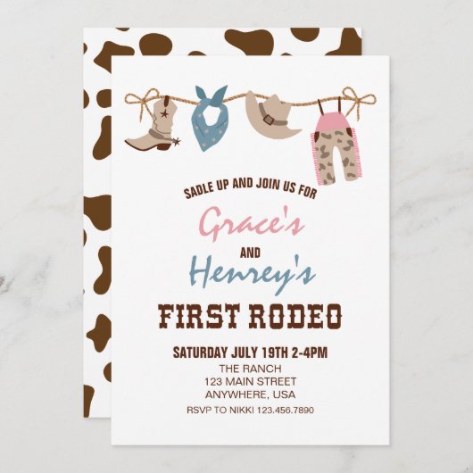 ファーストロデオウエスタンカウボーイファースト誕生日インビタティ 招待状 (正面/裏面)