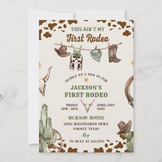 ファーストロデオウエスタンカウボーイファースト誕生日 招待状 (正面)