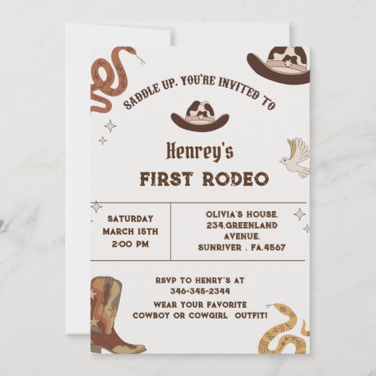 ファーストロデオウエスタンカウボーイファースト誕生日 招待状 (正面)