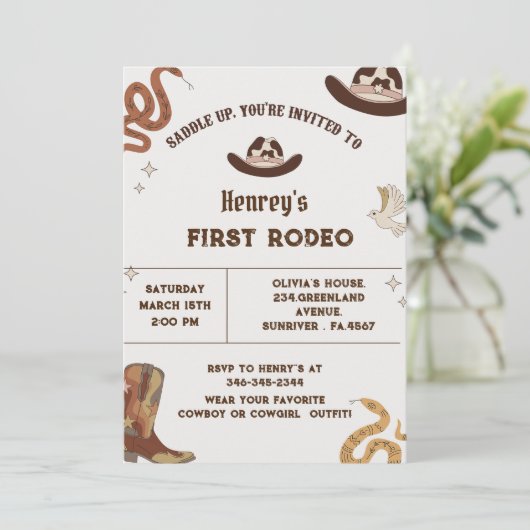 ファーストロデオウエスタンカウボーイファースト誕生日 招待状 (スタンド正面)