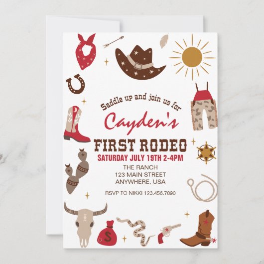 ファーストロデオウエスタンカウボーイファースト誕生日 招待状 (正面)