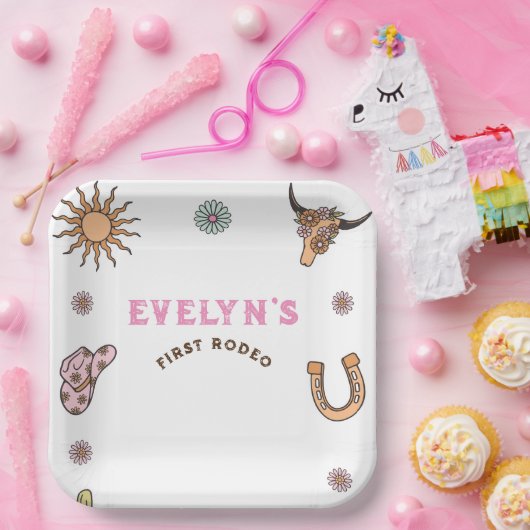 ファーストロデオウエスタンカウボーイボホ誕生日 ペーパープレート (パーティー)