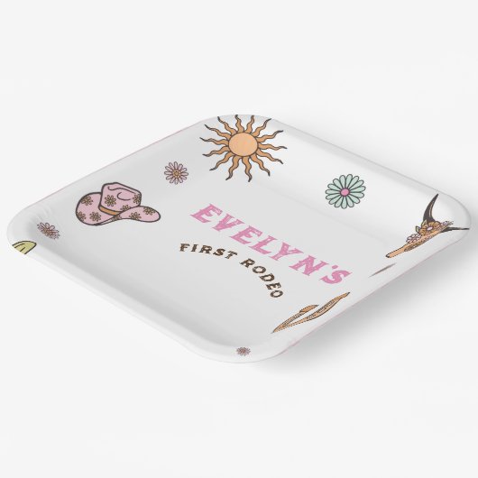 ファーストロデオウエスタンカウボーイボホ誕生日 ペーパープレート (傾斜あり)