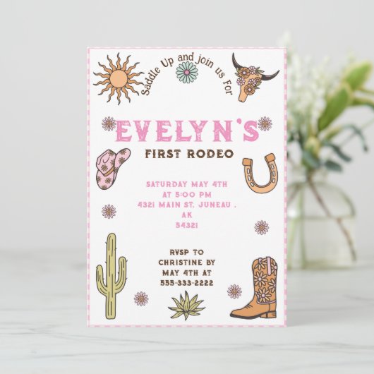 ファーストロデオウエスタンカウボーイボホ誕生日 招待状 (スタンド正面)