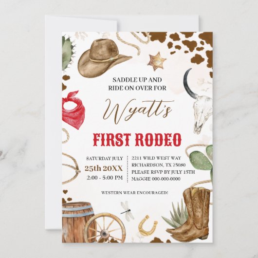ファーストロデオウエスタンカウボーイ1st誕生日招待状 招待状 (正面)