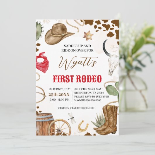 ファーストロデオウエスタンカウボーイ1st誕生日招待状 招待状 (スタンド正面)