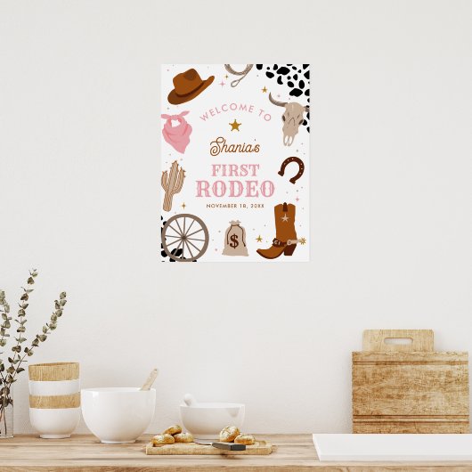 ファーストロデオウエスタンガールファースト誕生日ウェルカム ポスター (キッチン)