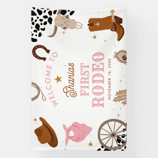 ファーストロデオウエスタンガールファースト誕生日ウェルカム 横断幕 (縦)