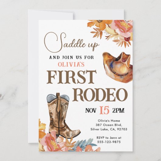 ファーストロデオウエスタンガール1st誕生日招待状 招待状 (正面)