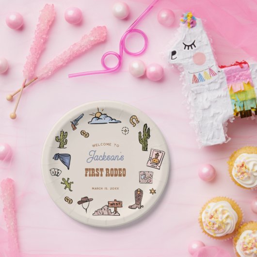 ファーストロデオウエスタンテーマカウボーイ誕生日 ペーパープレート (パーティー)