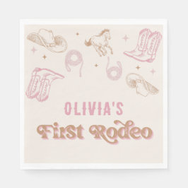 ファーストロデオウエスタンピンク女性のカーボーイ誕生日 スタンダードランチョンナプキン