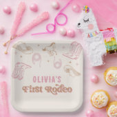 ファーストロデオウエスタンピンク女性のカーボーイ誕生日 ペーパープレート (パーティー)