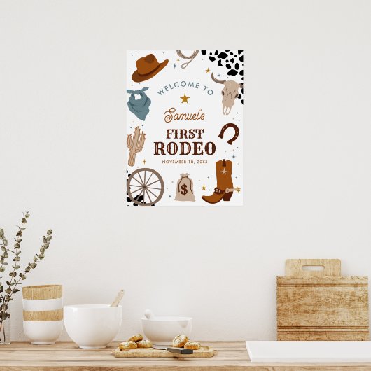 ファーストロデオウエスタンボーイファースト誕生日へようこそ ポスター (キッチン)