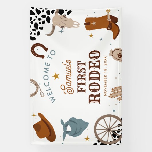 ファーストロデオウエスタンボーイファースト誕生日へようこそ 横断幕 (縦)