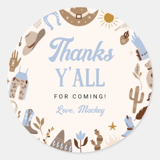 ファーストロデオウエスタンワイルドウエストカウボーイブルー誕生日 ラウンドシール (正面)