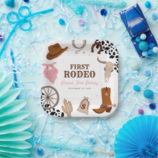 ファーストロデオウエスタンワイルドウエストガールファースト誕生日 ペーパープレート (パーティー)