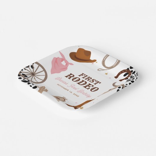 ファーストロデオウエスタンワイルドウエストガールファースト誕生日 ペーパープレート (傾斜あり)