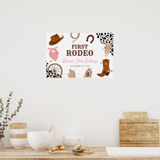 ファーストロデオウエスタンワイルドウエストガールファースト誕生日 ポスター (キッチン)