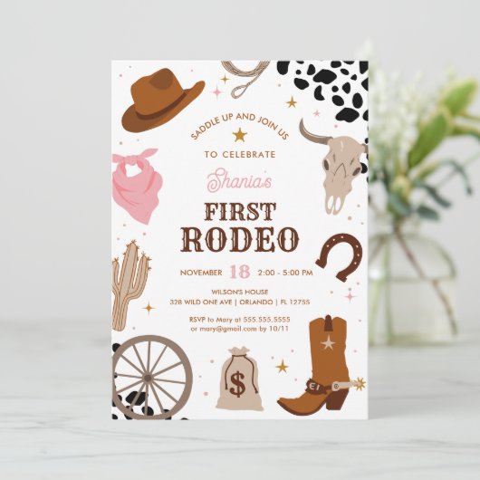 ファーストロデオウエスタンワイルドウエストガールファースト誕生日 招待状 (スタンド正面)