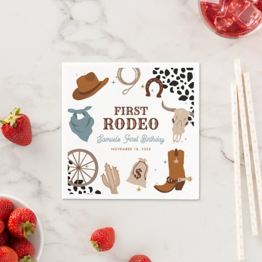 ファーストロデオウエスタンワイルドウエストボーイファースト誕生日 スタンダードカクテルナプキン (インサイチュ)