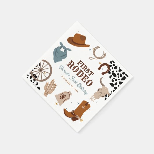 ファーストロデオウエスタンワイルドウエストボーイファースト誕生日 スタンダードカクテルナプキン (角)