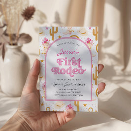 ファーストロデオカウガールピンク1歳誕生日パーティー 招待状
