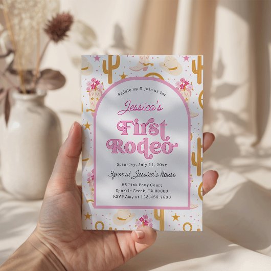 ファーストロデオカウガールピンク1歳誕生日パーティー 招待状