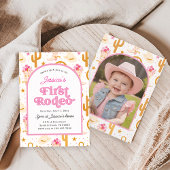 ファーストロデオカウガール フォト ピンク 1歳の誕生日パーティー 招待状