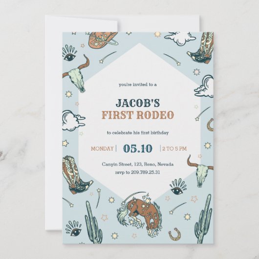 ファーストロデオカウボーイウェスタン誕生日招待状 招待状 (正面)