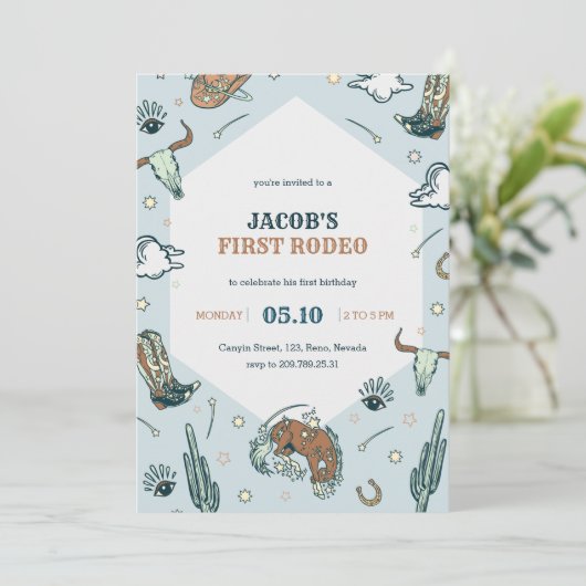 ファーストロデオカウボーイウェスタン誕生日招待状 招待状 (スタンド正面)