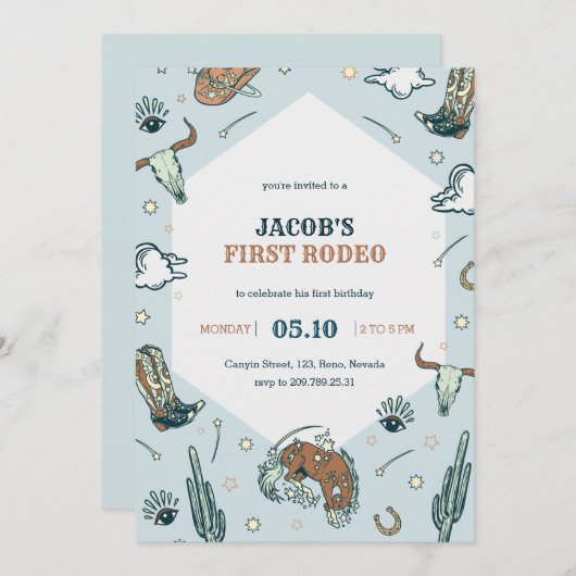 ファーストロデオカウボーイウェスタン誕生日招待状 招待状 (正面/裏面)