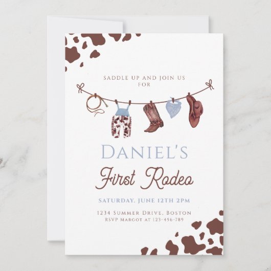 ファーストロデオカウボーイワイルドウェスタンファースト誕生日 招待状 (正面)