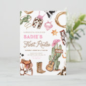 ファーストロデオカウボーイワイルドウエストウェスタンガール誕生日 招待状 (スタンド正面)