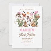 ファーストロデオカウボーイワイルドウエストウェスタンガール誕生日 招待状 (正面)