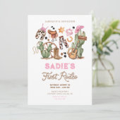 ファーストロデオカウボーイワイルドウエストウェスタンガール誕生日 招待状 (スタンド正面)