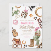 ファーストロデオカウボーイワイルドウエストウェスタンガール誕生日 招待状 (正面)
