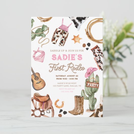 ファーストロデオカウボーイワイルドウエストウェスタンガール誕生日 招待状 (スタンド正面)