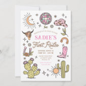 ファーストロデオカウボーイワイルドウエストウェスタンガール誕生日 招待状 (正面)