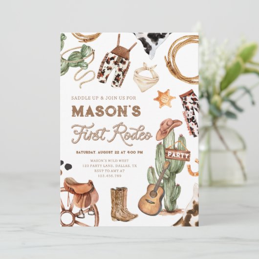 ファーストロデオカウボーイワイルドウエストウェスタンボーイ誕生日 招待状 (スタンド正面)