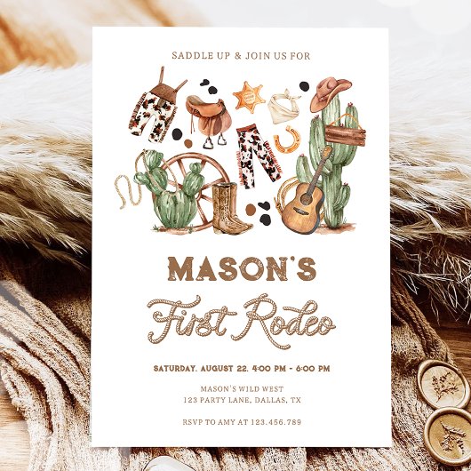 ファーストロデオカウボーイワイルドウエストウェスタンボーイ誕生日 招待状