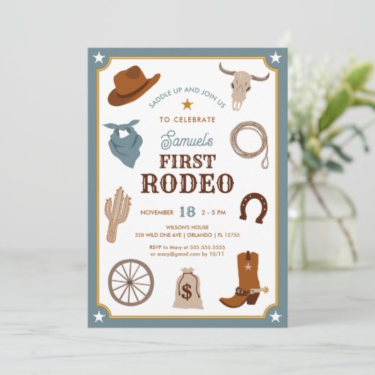 ファーストロデオカウボーイワイルドウエストボーイファースト誕生日 招待状 (スタンド正面)