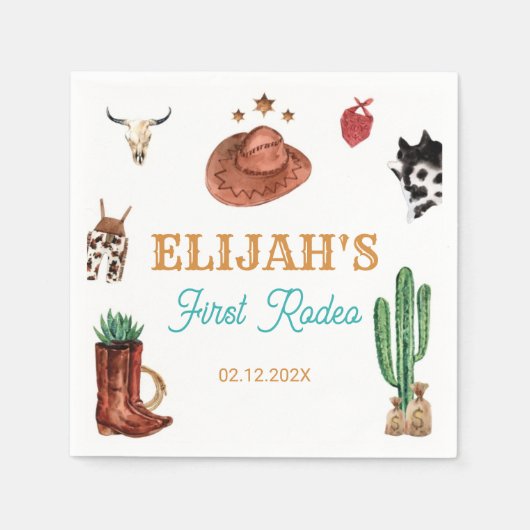 ファーストロデオカウボーイワイルドウエスト誕生日 スタンダードカクテルナプキン (正面)