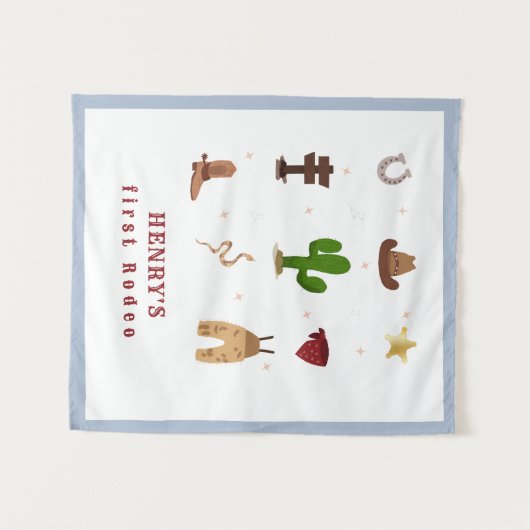 ファーストロデオカウボーイ子供の誕生日招待状 タペストリー (正面(横))