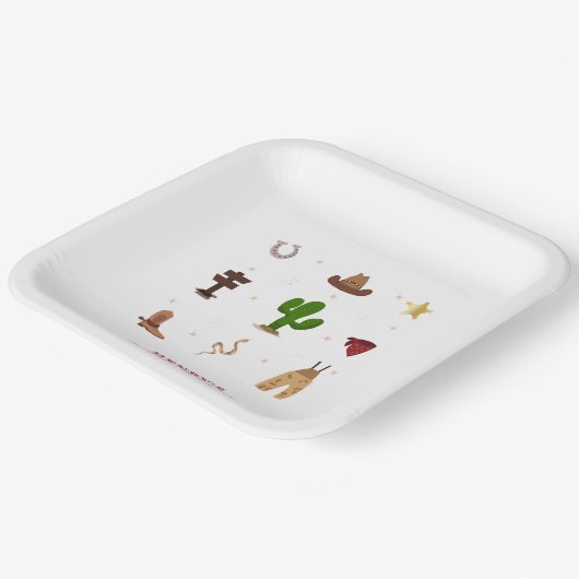 ファーストロデオカウボーイ子供の誕生日招待状 ペーパープレート (傾斜あり)